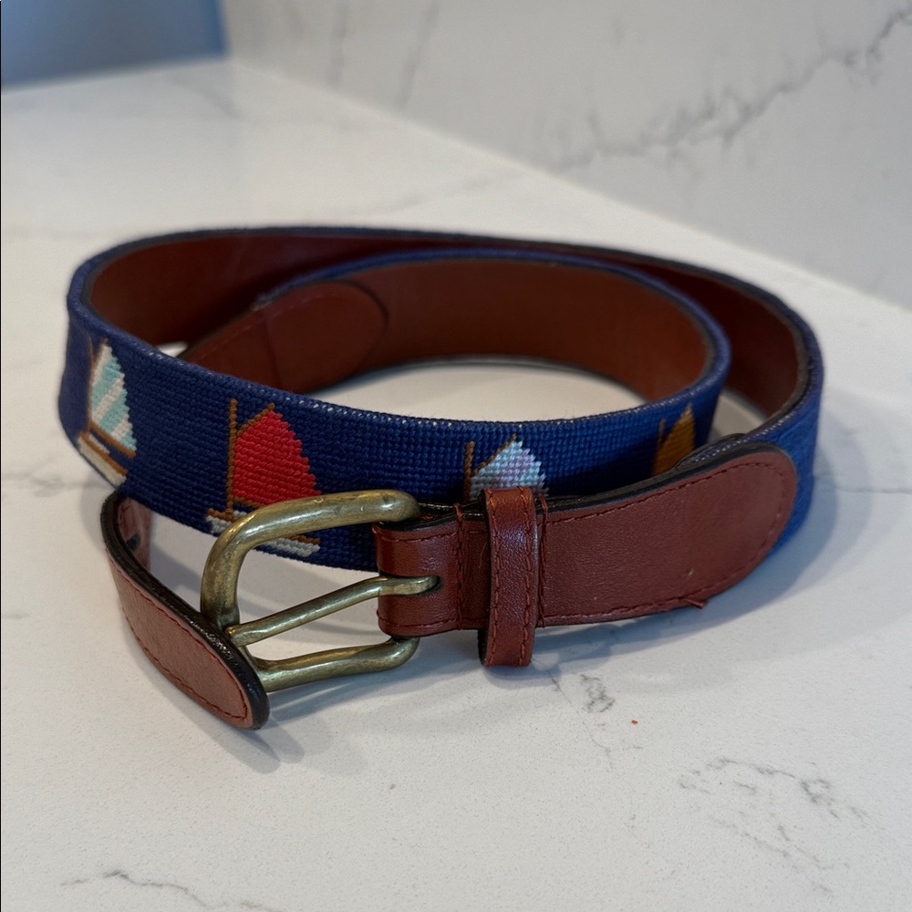 Smathers & Branson Rainbow Fleet Needlepoint Belt - Size 34